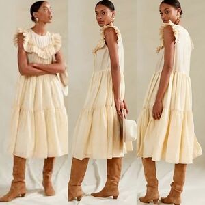 Anthropologie Corey Lynn Calter Ruffled Midi Dress Large Feminine Romantic Chic